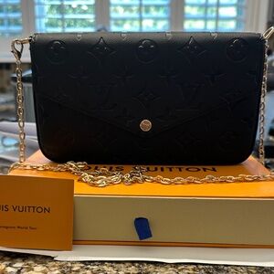 Louis Vuitton Black Embossed Clutch with Gold Chain
